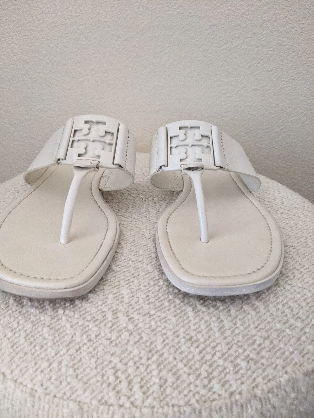 Tory Burch Calf Leather Georgia Thong Sandals White Size 9 M